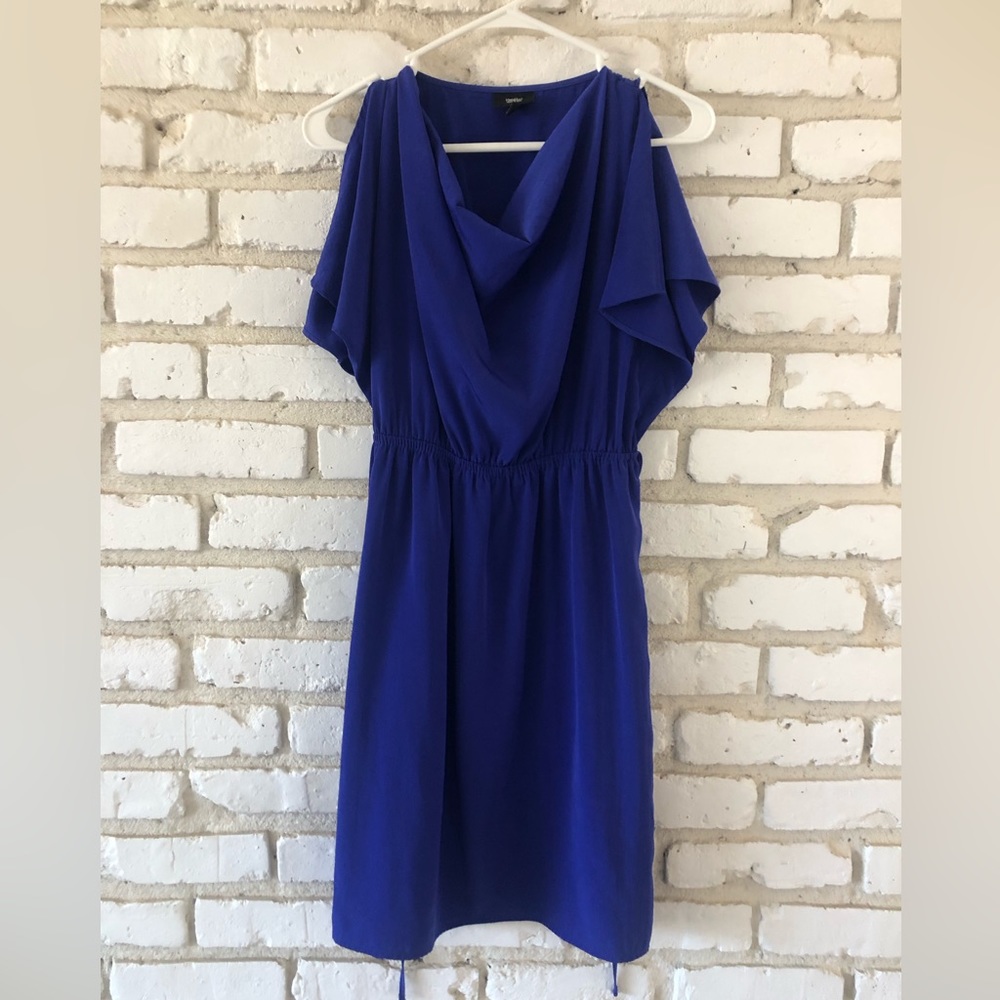 Dark/royal blue cowl neck knee length dress